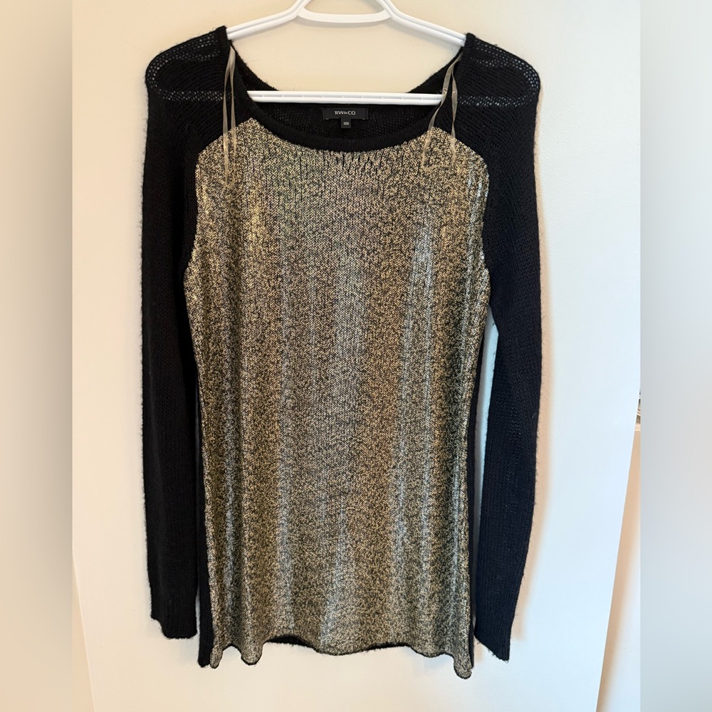 RW&CO. Black Knit and Gold Sequins Long Sweater - Size M